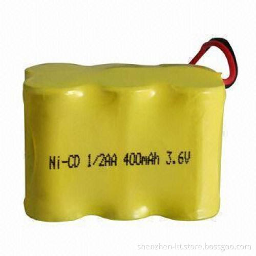 NiCD 1/2AA 400mAh Rechargeable Battery Pack with 3.6V Rated Voltage